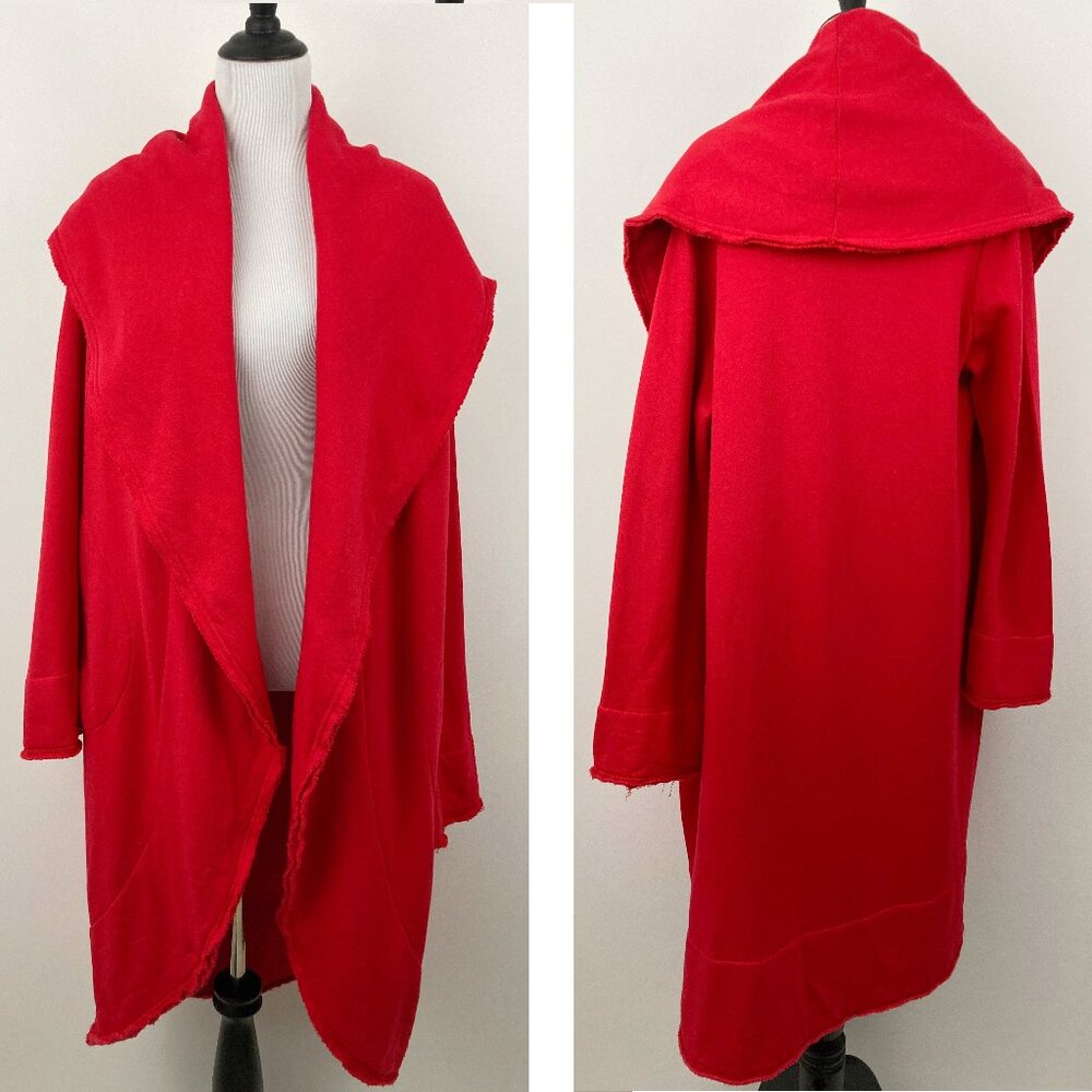 Bryn Walker Didion Wrap Coat in Rosehip Fleece Size M Bamboo Organic Cotton Red - Picture 2 of 12